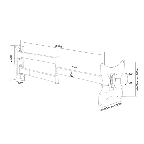 Staffa TV a 80 cm dal muro per Samsung 32-44"
