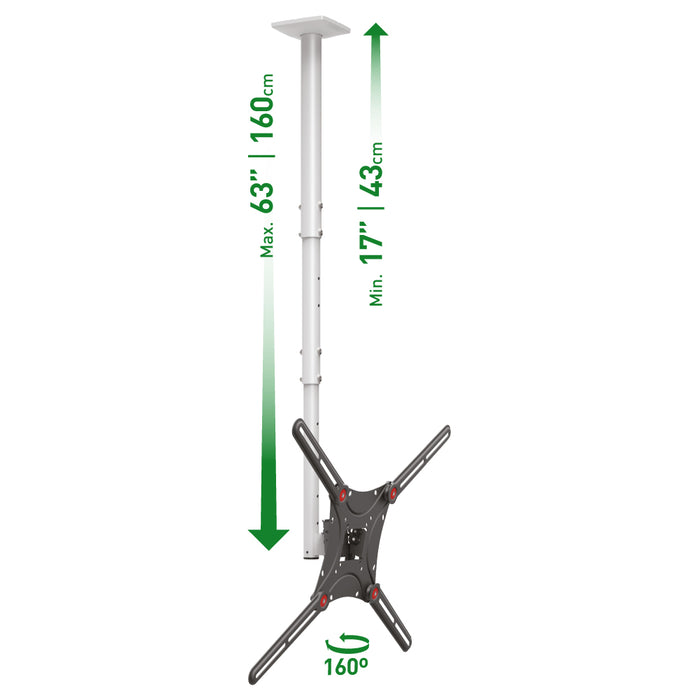 Barkan Supporti Staffa telescopica lunga da soffitto fino a 75 pollici | VESA 400x400 | Universale | Colore bianco