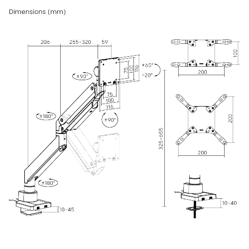 Wolff Mount TVB-124 – Gasveer-monitorarm tot 57 inch