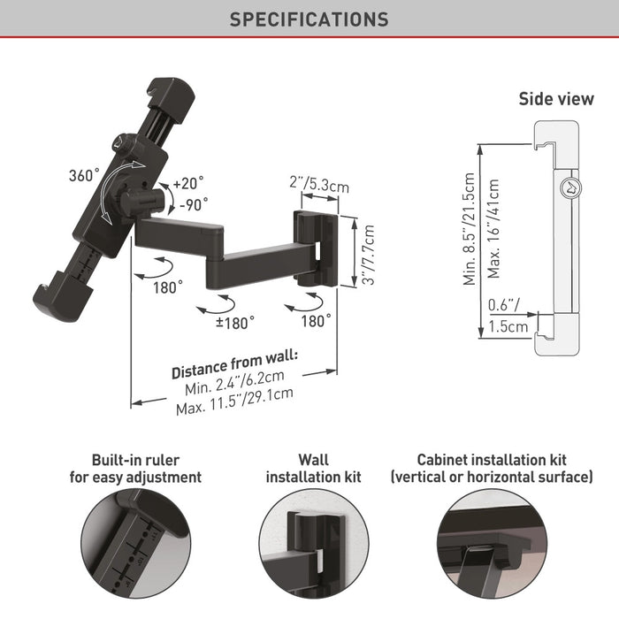 Barkan Mounts Supporto per tablet full-motion 7 a 14 pollici | Universale | Nero