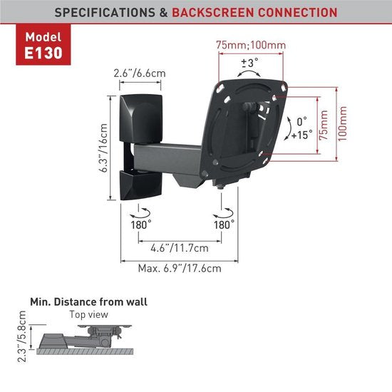Barkan Mounts Compacte TV Beugel voor kleine schermen |13-29 inch |Full Motion |Gaming |Afstand 5.8 cm - 17.6 cm