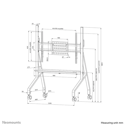 Supporto da pavimento mobile Neomounts FL50-525WH1 | Adatto per schermi da 55-86" | Bianco