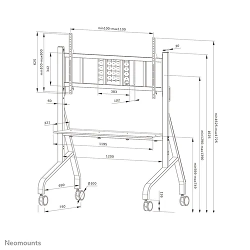 Supporto da pavimento mobile Neomounts FL50-575WH1 per schermi 65-110" - Bianco