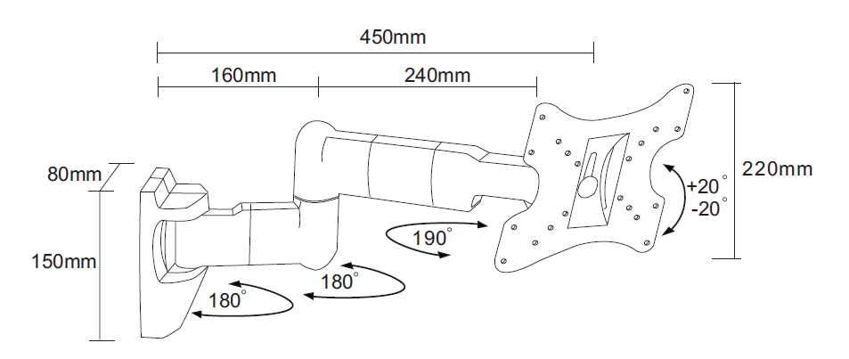 Supporto da parete per TV Wolff Mount con 3 punti di rotazione fino a 32 pollici | Universale | Compatto | Economico | VESA 200x200