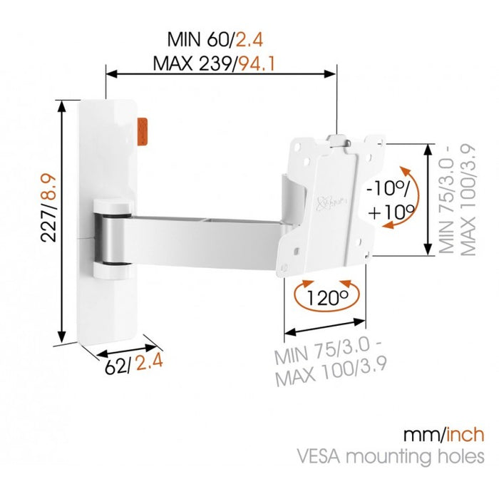 Vogels WALL 2025 Supporto da parete girevole bianco per TV fino a 26 pollici
