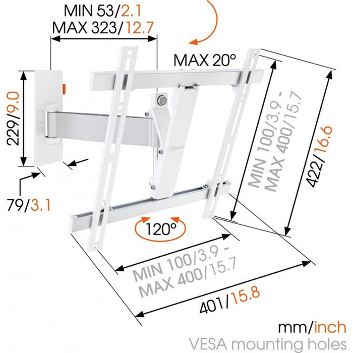 Vogel's WALL 2225 Supporto da parete girevole bianco per TV fino a 55 pollici