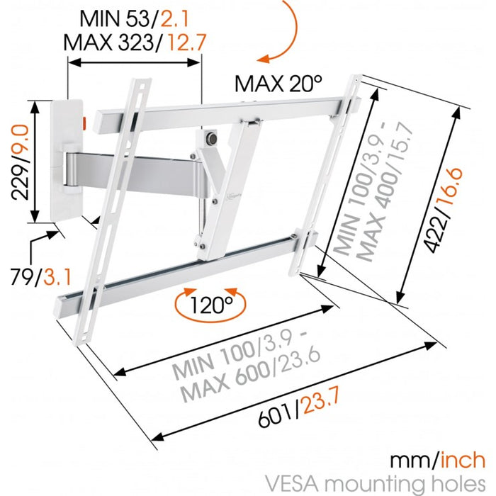 Vogel's WALL 2325 Supporto da parete girevole bianco per TV fino a 65 pollici