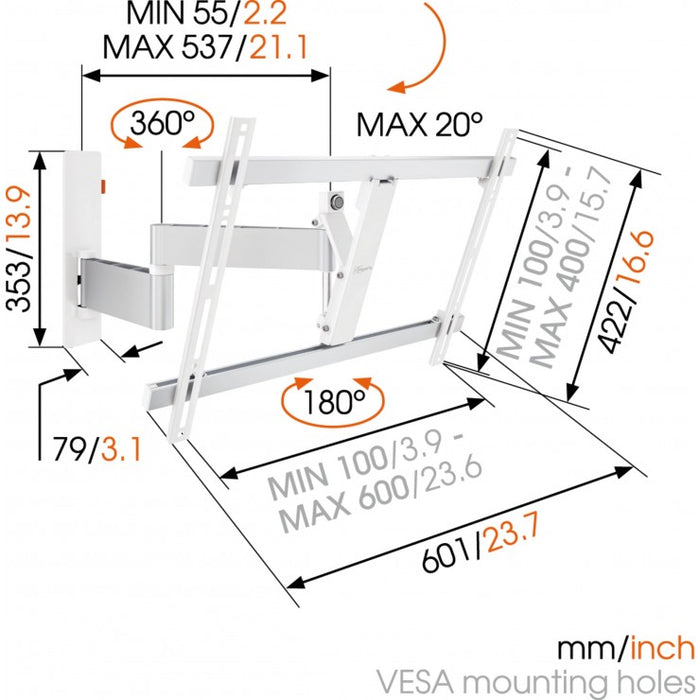 Vogel's WALL 2345 Supporto da parete girevole bianco per TV fino a 65 pollici