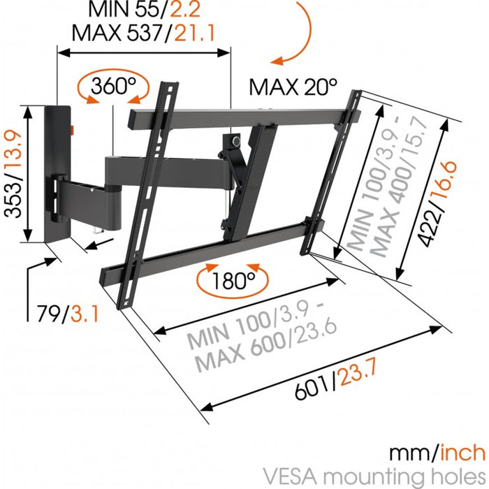 Vogel's WALL 2345 Supporto da parete girevole nero per TV fino a 65 pollici