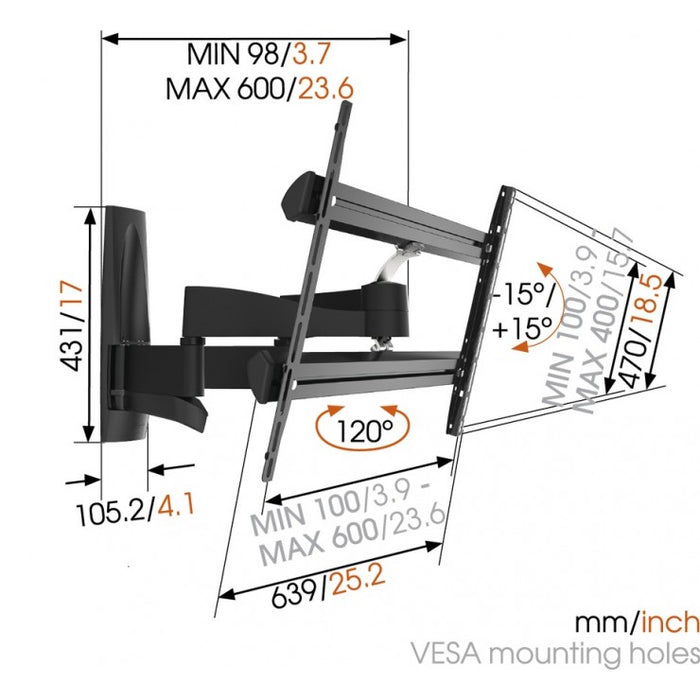 Vogel's WALL 2350 Supporto da parete girevole nero per TV fino a 65 pollici