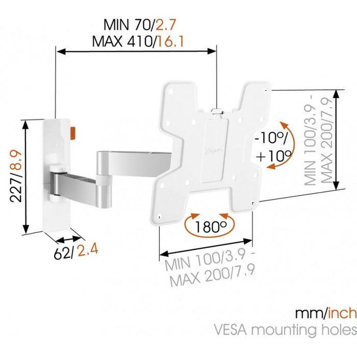 Vogels WALL 2145 Supporto da parete girevole bianco per TV fino a 37 pollici
