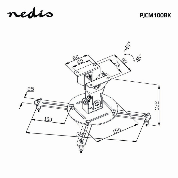 Supporto a soffitto per proiettore | Rotazione 360° | Max. 10 kg | Distanza dal soffitto 130 mm | Nero