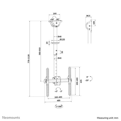 Neomounts NM-C440 nero supporto a soffitto per schermi fino a 60 pollici