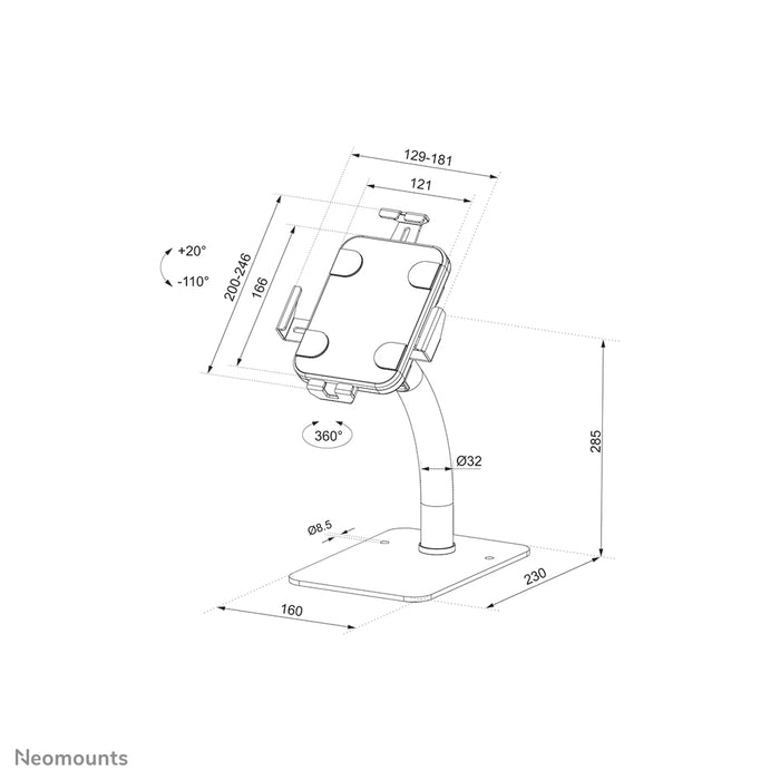 Neomounts DS15-625BL1 supporto da tavolo inclinabile e rotante per tablet da 7,9-11 pollici - Nero