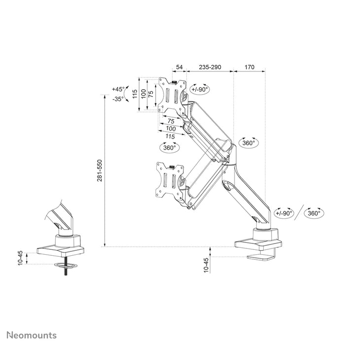 Neomounts DS70-450BL1 supporto da scrivania full motion per monitor da 17-42 pollici - Nero