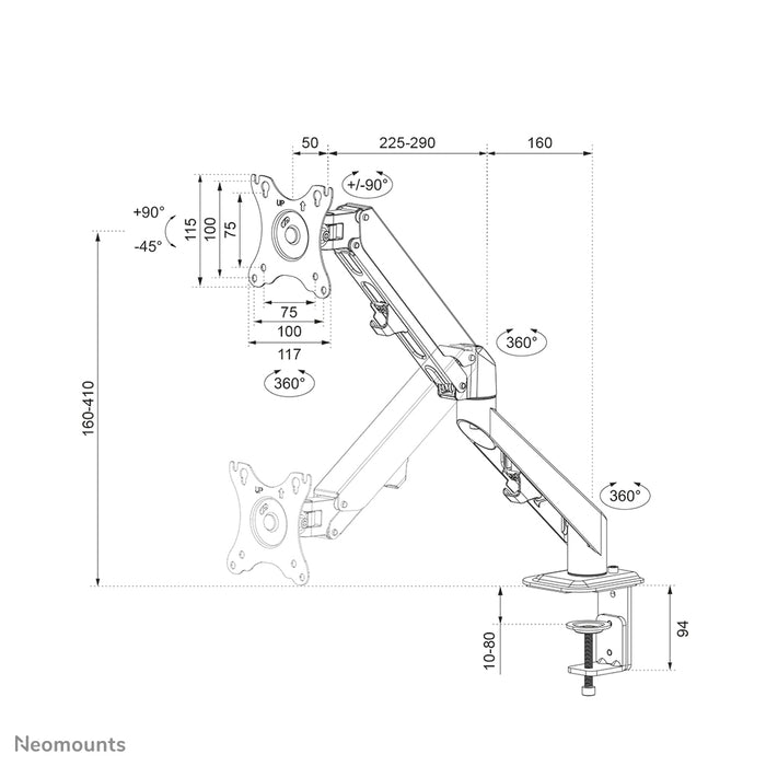 Neomounts DS70-700BL1 supporto da scrivania full motion per monitor da 17-27 pollici - Nero