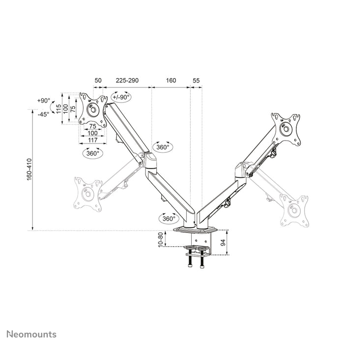 Neomounts DS70-700BL2 supporto da scrivania full motion per monitor da 17-27 pollici - Nero