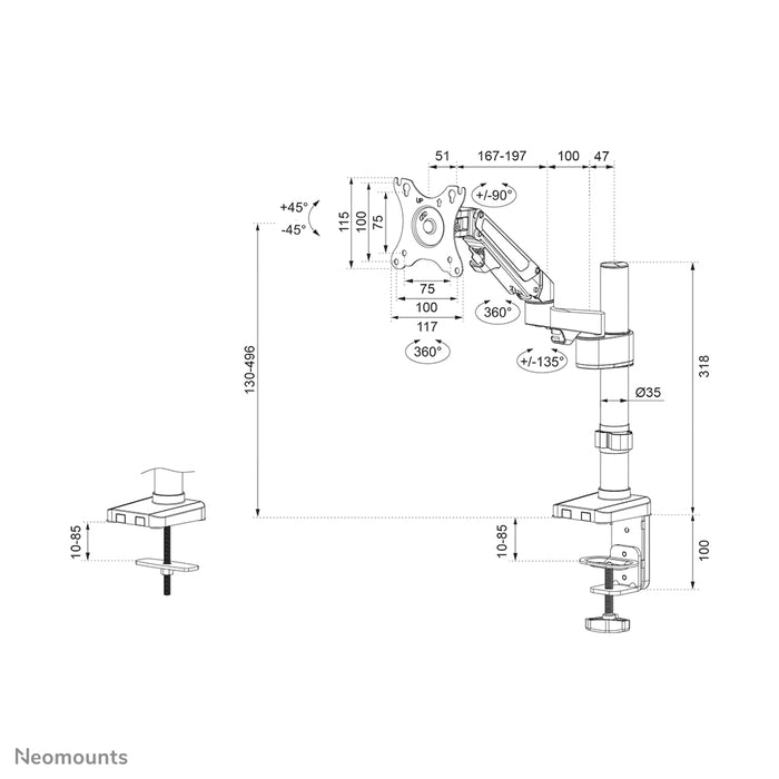 Neomounts DS70-750BL1 supporto da scrivania full motion per monitor da 17-27 pollici - Nero