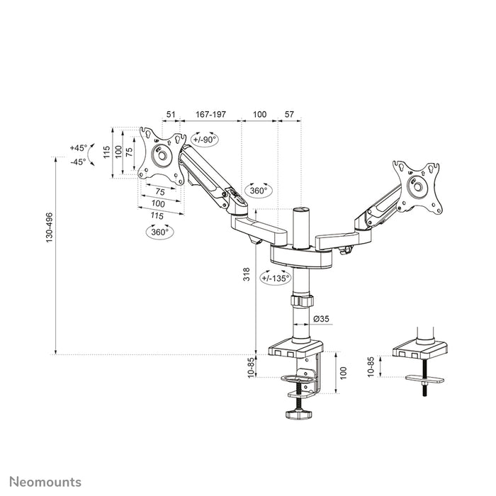 Neomounts DS70-750BL2 supporto da scrivania full motion per monitor da 17-27 pollici - Nero