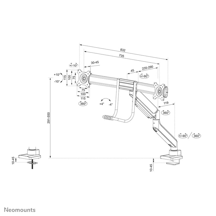 Neomounts DS75-450BL2 supporto da scrivania full motion per monitor da 17-32 pollici - Nero