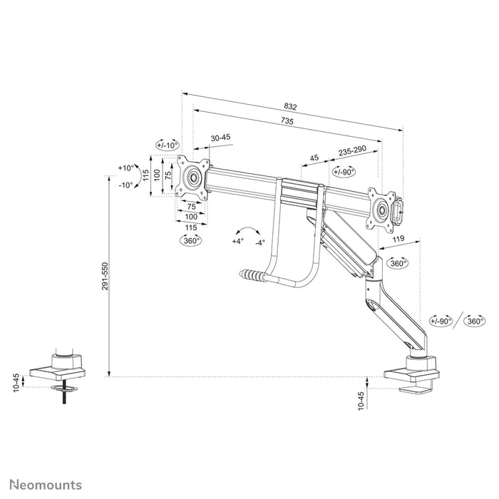 Neomounts DS75-450BL2 supporto da scrivania full motion per monitor da 17-32 pollici - Bianco