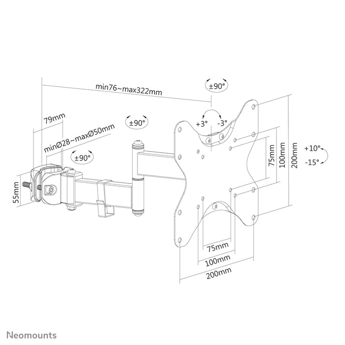 Neomounts FL40-450BL12 supporto TV a palo full motion (Ø28-50 mm) per schermi da 23-42 pollici - Nero