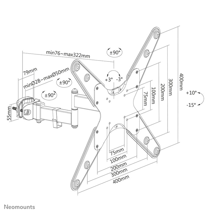 Neomounts FL40-450BL14 supporto TV a palo full motion (Ø28-50 mm) per schermi da 32-55 pollici - Nero