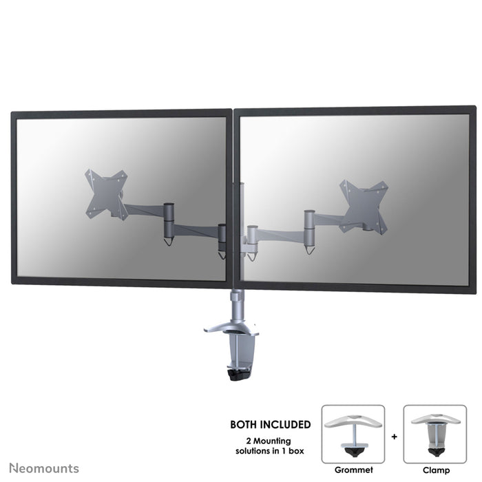 Neomounts FPMA-D1330D argento è un supporto da scrivania per 2 schermi piatti fino a 27 pollici (69 cm).
