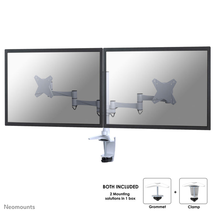 Neomounts FPMA-D1330D bianco è un supporto da scrivania per 2 schermi piatti fino a 27 pollici (69 cm).