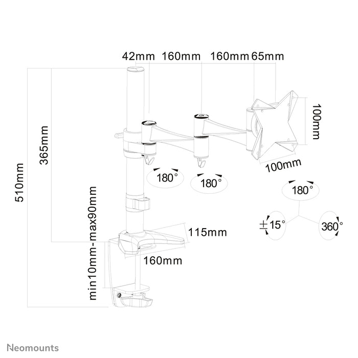Neomounts FPMA-D1330 bianco è un supporto da scrivania con 3 punti di rotazione per schermi piatti fino a 30 pollici (76 cm).