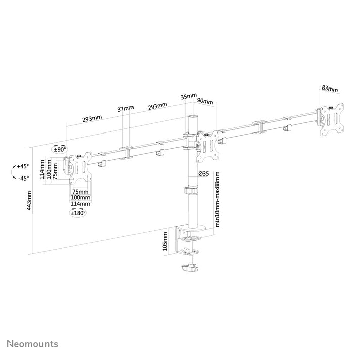 Neomounts FPMA-D550D3 nero è un supporto da scrivania per 3 schermi piatti fino a 27 pollici (69 cm).