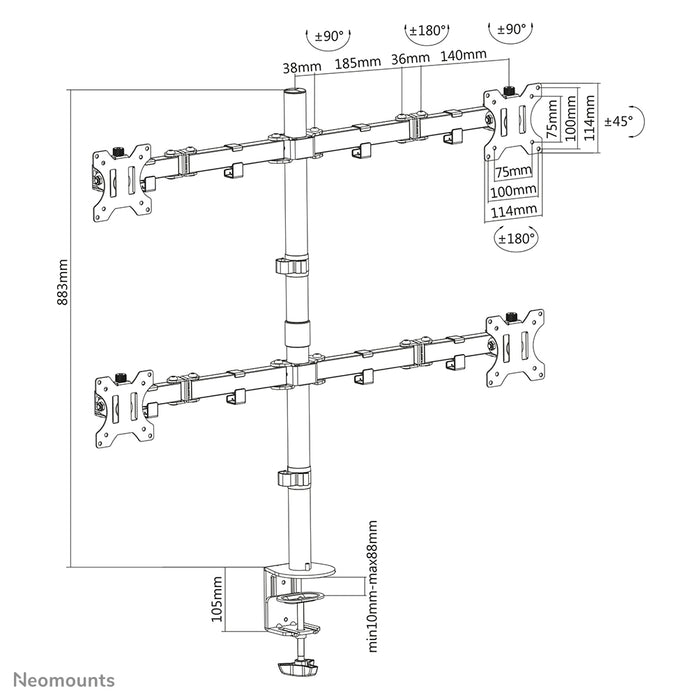 Neomounts FPMA-D550D4 nero supporto da scrivania full motion per schermi da 13 a 32 pollici - Nero
