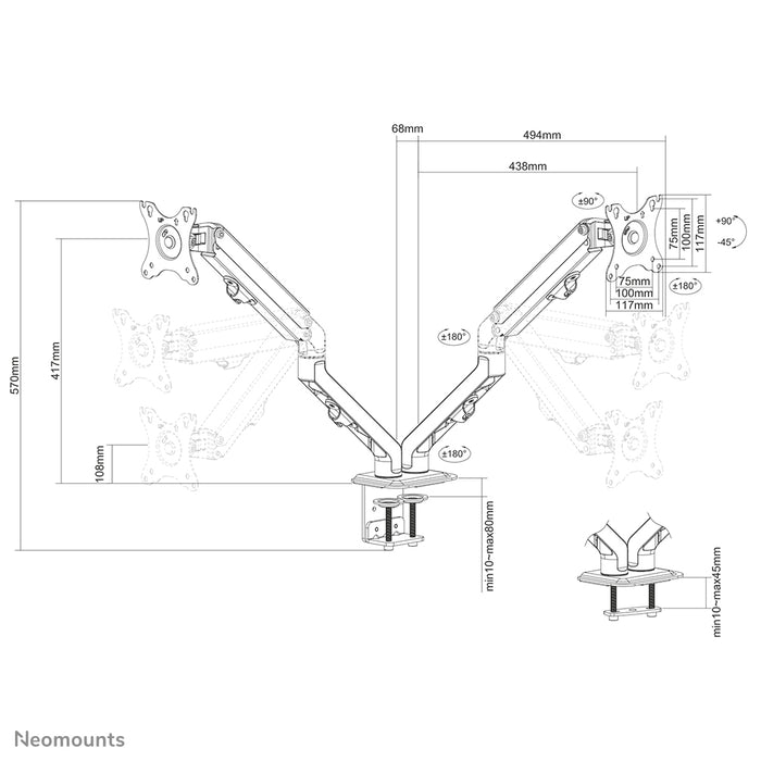 Neomounts FPMA-D650D nero è un supporto da scrivania full motion per schermi fino a 27 pollici (69 cm).