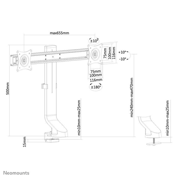 Neomounts FPMA-D860D nero è un supporto da scrivania per due schermi piatti fino a 27 pollici (69 cm).