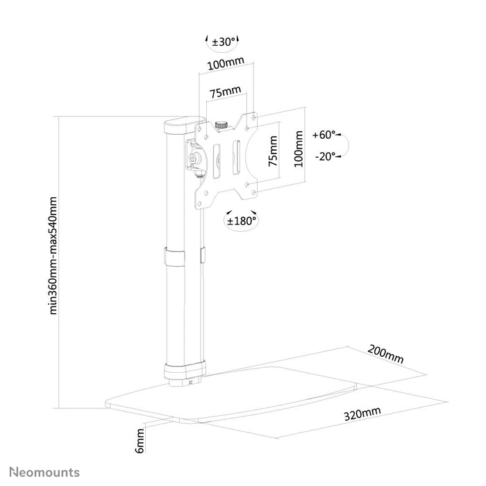 Neomounts FPMA-D890 bianco è un supporto da scrivania per schermi piatti fino a 30 pollici (76 cm).