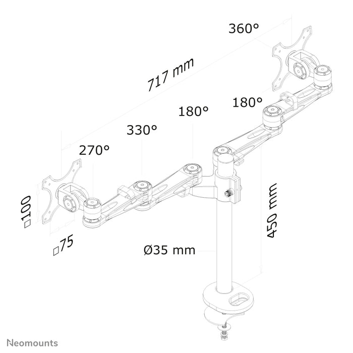 Neomounts FPMA-D935DG è un supporto da scrivania per 2 schermi piatti fino a 27 pollici (69 cm).