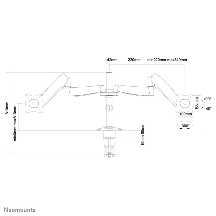 Neomounts FPMA-D950D è un supporto da scrivania con molla a gas per schermi piatti fino a 27 pollici (69 cm).