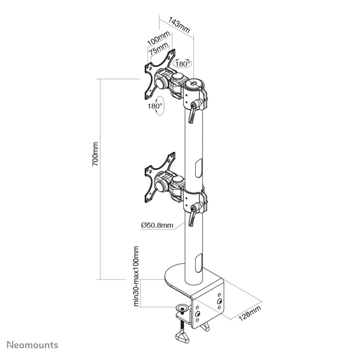 Neomounts FPMA-D960DV zwartPLUS è un supporto da scrivania per due schermi curvi fino a 49 pollici (124 cm) - Nero
