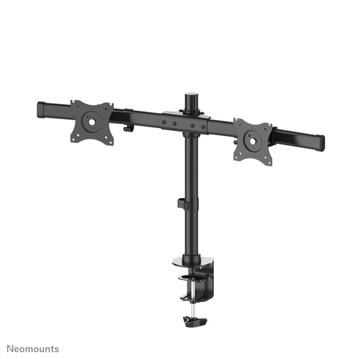 Neomounts FPMA-DCB100D zwart è un supporto da scrivania a barra trasversale per 2 schermi piatti fino a 27 pollici (69 cm).