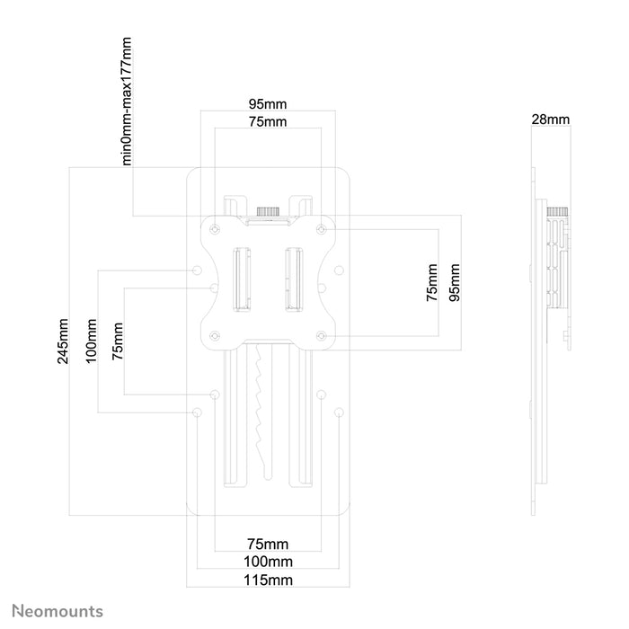 Neomounts FPMA-LIFT100 zwart è un adattatore che consente la regolazione dell’altezza a gradini su supporti VESA 75/100.