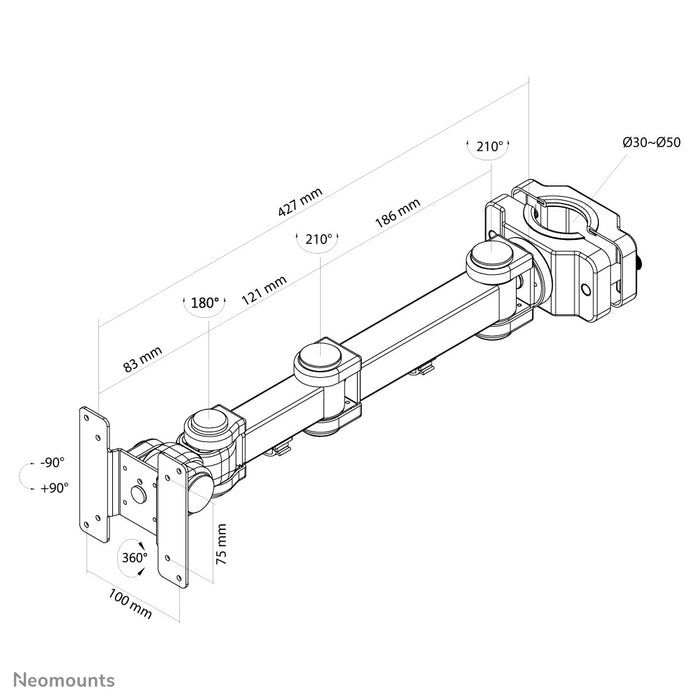 Neomounts FPMA-WP300black è un supporto a palo inclinabile e girevole per schermi LCD/LED/TFT fino a 30 pollici (76 cm).