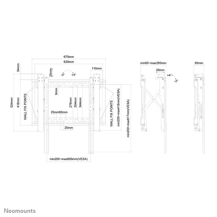 Neomounts LED-VW2500 zwart1 è un supporto a parete piatto per video wall per schermi fino a 75 pollici (191 cm), per montaggio orizzontale e verticale - Nero