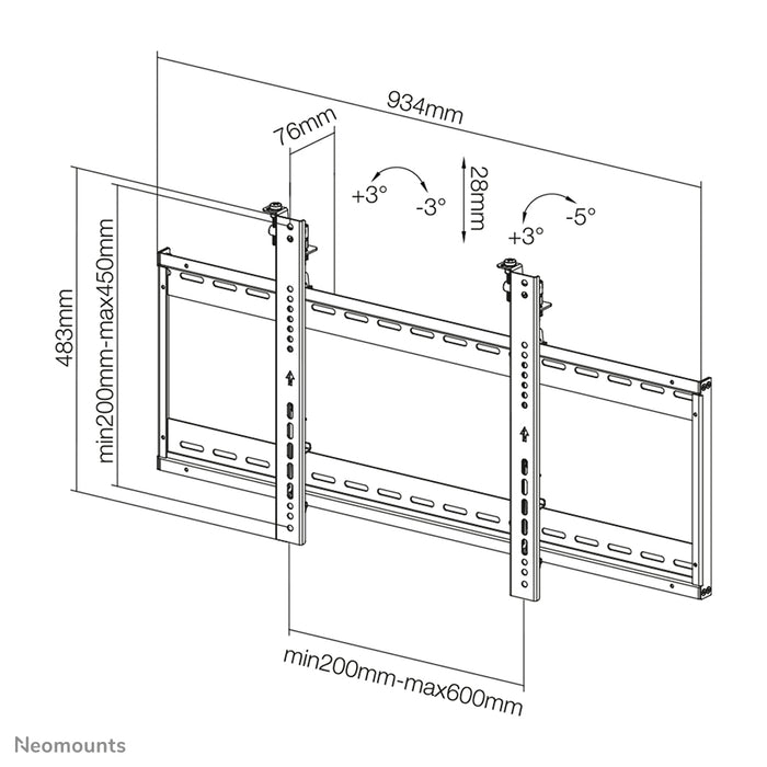 Neomounts LED-VW500black è un supporto a parete piatto per video wall per schermi fino a 75 pollici (191 cm).