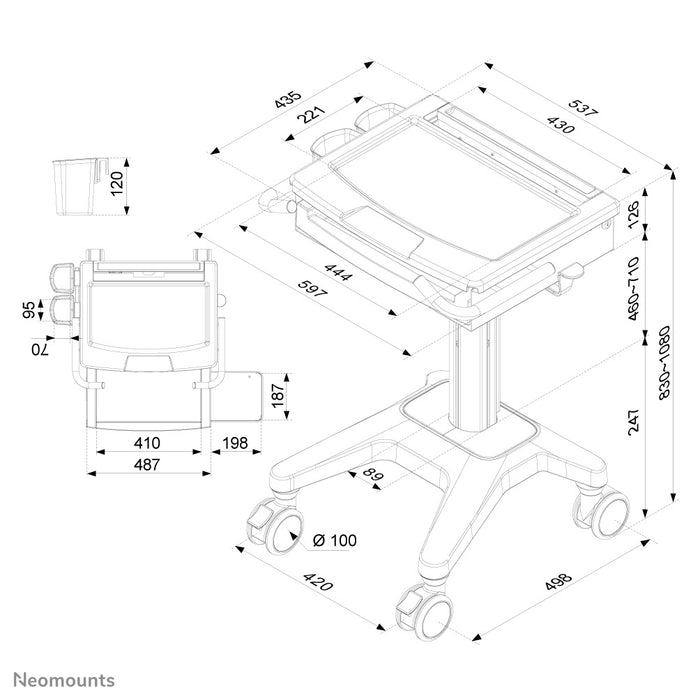 Neomounts MED-M200 è una postazione di lavoro mobile per laptop, tastiera e mouse.