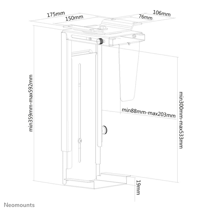 Neomounts NM-CPU100 nero è un supporto con cui fissare un PC o thin client alla scrivania.