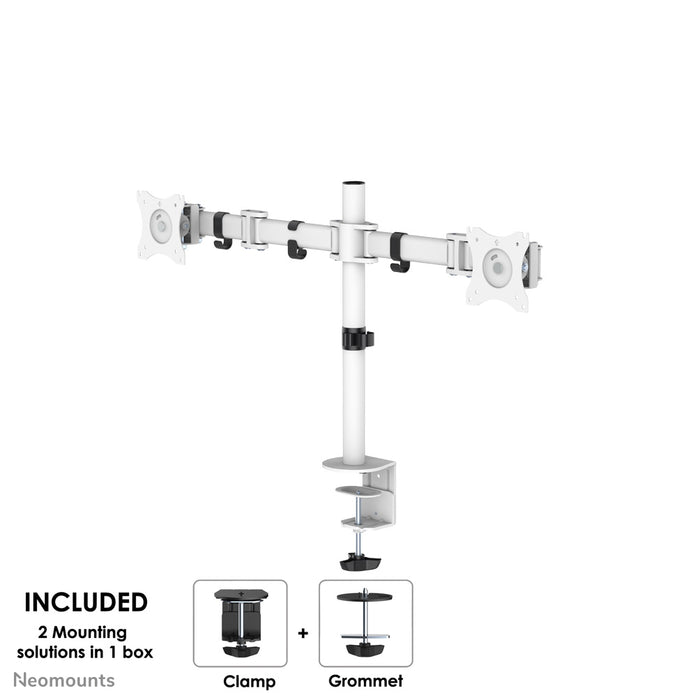 Neomounts NM-D135D bianco è un supporto da scrivania per 2 schermi piatti fino a 27 pollici (69 cm).