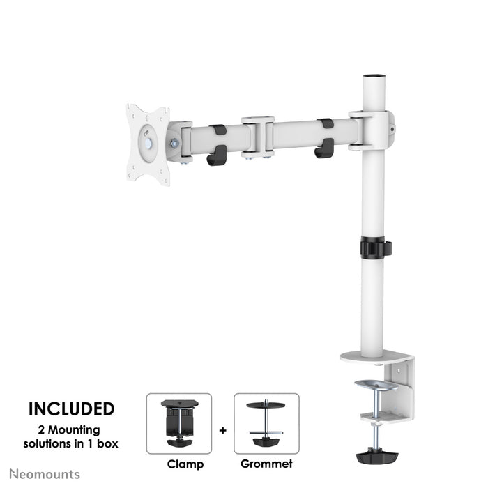 Neomounts NM-D135 bianco è un supporto da scrivania con 3 punti di rotazione per schermi piatti fino a 30 pollici (76 cm).