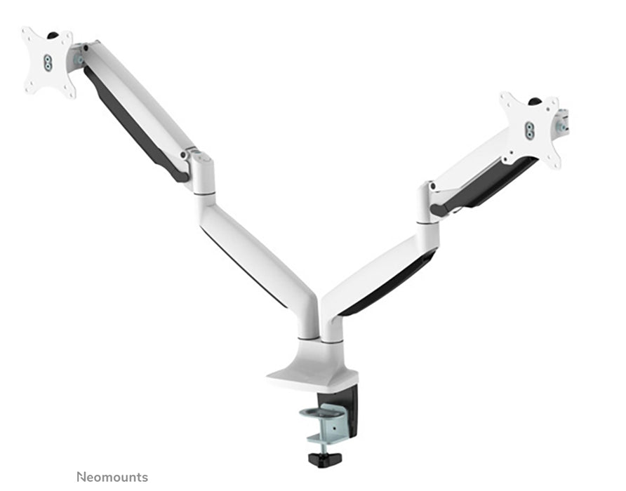 Neomounts NM-D750D bianco è un supporto da scrivania con molla a gas per due schermi piatti fino a 32 pollici (82 cm).