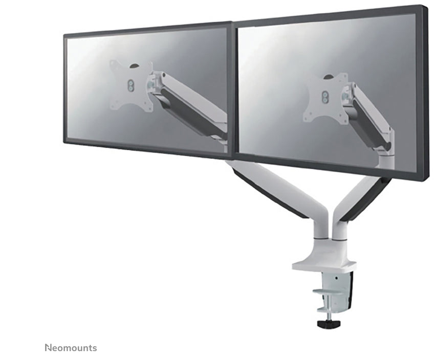 Neomounts NM-D750D bianco è un supporto da scrivania con molla a gas per due schermi piatti fino a 32 pollici (82 cm).