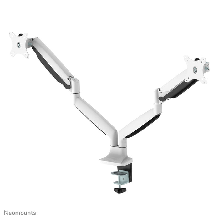 Neomounts NM-D750D bianco è un supporto da scrivania con molla a gas per due schermi piatti fino a 32 pollici (82 cm).